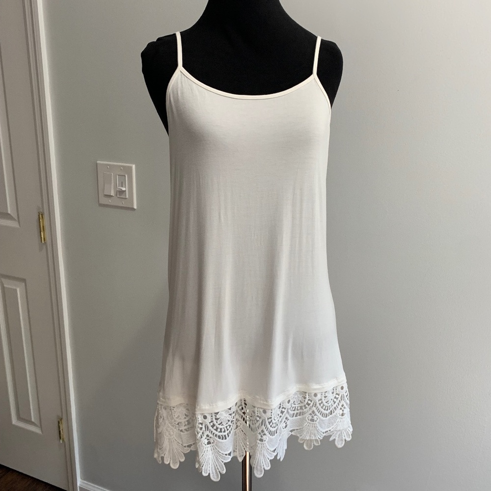 sharon young lace trim cami top white cream small S spaghetti strap adjustable